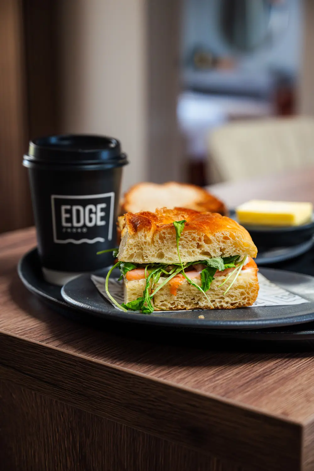 A burger and a drink at Edge//Noko